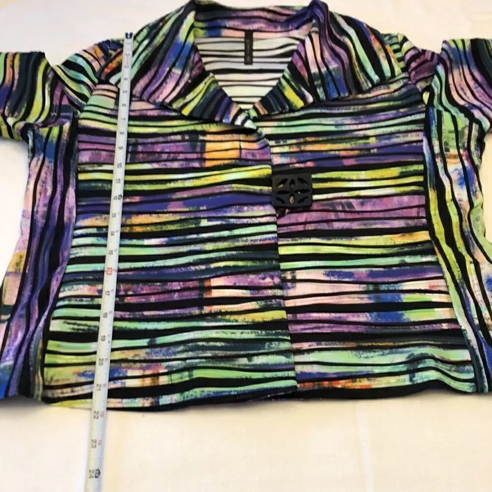 IC by Connie K womens blazer stripe black green pink size M - Picture 10 of 14